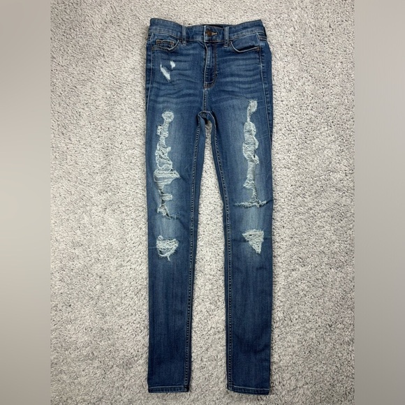 Hollister Jeans Womens 0 High Rise Super Skinny Dark Wash Distressed Holes Party - Picture 1 of 4